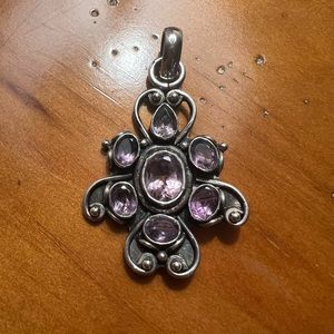 Vintage Large Sterling Silver Amethyst Pendant Estate